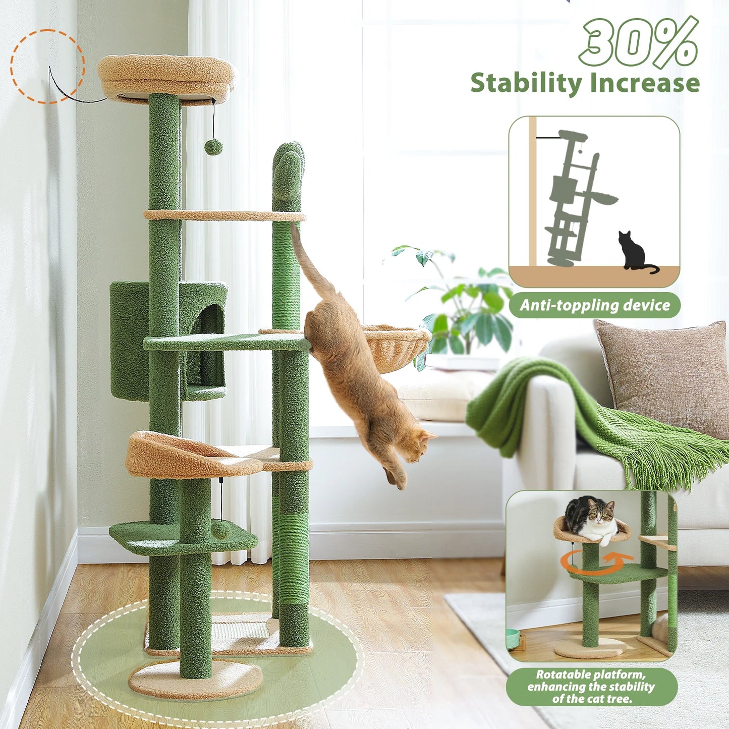 Multi-level cat scratching post cactus model