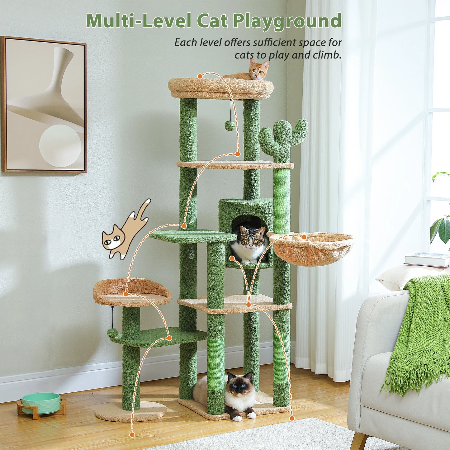 Multi-level cat scratching post cactus model